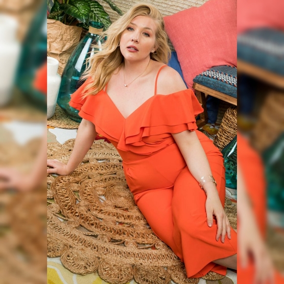 Off Shoulder Tulip Ruffle Jumpsuit - Picture 1 of 6